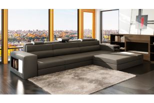 Divani Casa Polaris Mini - Contemporary Grey Bonded Leather Right Facing Sectional Sofa