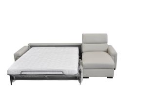 Lamod Italia Sacha - Modern Light Grey Leather Reversible Sectional Sofa Bed with Storage