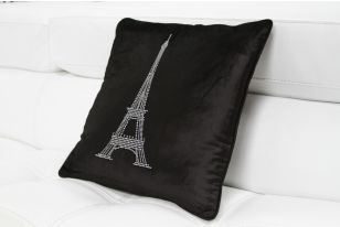 Black Elegant Faux Crystal Eiffel Tower Throw Pillow