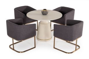 Modrest Yukon Modern Grey Fabric & Antique Brass Dining Chair