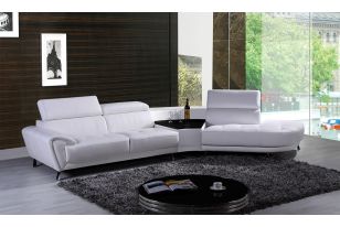 Divani Casa Raizel Modern White Leather Sectional Sofa w/ Right Facing Chaise