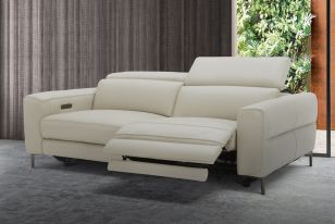 Divani Casa Meadow Modern Light Grey Leather Dual Electric Sofa Recliner with Electric Headrest