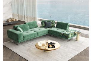 Lamod Italia Mood - Italian Green Velvet Right Facing Sectional Sofa