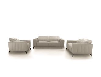 Divani Casa Wayne - Modern Light Grey Leather Sofa Set