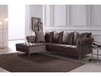 Divani Casa Temple Modern Light Grey Velvet Sectional Sofa