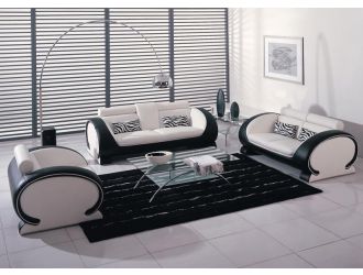 2811 Black and White Bonded Leather Sofa Set