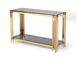 Modrest Alameda Modern Smoked Glass & Gold Console Table