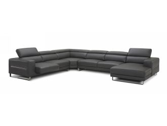 Divani Casa Hawkey - Contemporary Grey Full Leather U Shaped Sectional Sofa