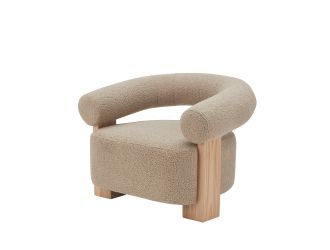 Modrest Alamo - Modern Beige Faux Sheepskin + Oak Accent Chair