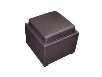 K-Y063 Full Leather Espresso Ottoman with Storage and End Table