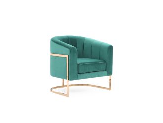Modrest Trask Modern Green Velvet & Rosegold Accent Chair