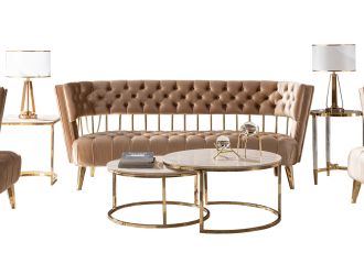Divani Casa Courtney - Beige & Gold Fabric Sofa