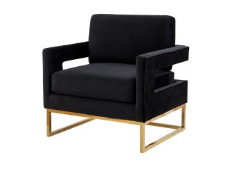 Modrest Edna - Modern Black Velvet & Gold Accent Chair