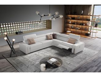 Lamod Italia Bogart - Italian Modern Light Grey Leather Sectional Sofa Bed with Recliner