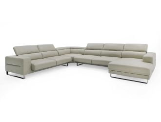 Divani Casa Hawkey - Contemporary Light Grey Leather RAF Chaise Sectional Sofa