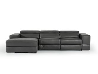 Divani Casa Hilgard - Modern Dark Grey Leather Left Facing Sectional Sofa with Recliner