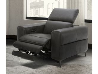 Divani Casa Meadow Dk Grey Leather Electric Recliner with Electric Headrest