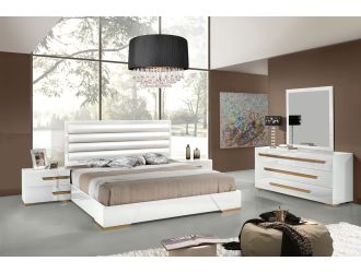 Queen Nova Domus Juliet Italian Modern White & Rosegold Bedroom Set