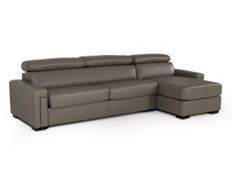 Lamod Italia Sacha - Modern Dark Grey Leather Reversible Sectional Sofa Bed with Storage