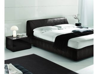 Strip bed in dark brown Kaiman leather