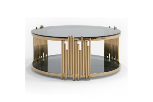 Bryce Modern Smoked Glass & Rosegold Round Coffee Table