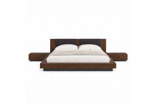 Fantasia - Dark Walnut/Dark Grey Bed and Two Nightstands