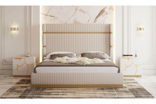 Sterling Modern Beige + Gold Bed + Nightstands