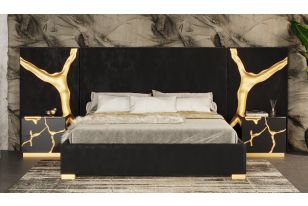 Aspen - Modern Black + Gold Bed + Nightstands