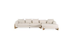 Fleury - Contemporary Cream Fabric and Walnut RAF Sectional Sofa