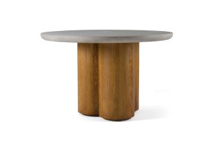 Bateman - Modern Faux Concrete + Walnut Round Dining Table