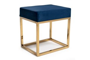 Downey Modern Blue Velvet & Gold Stool Ottoman