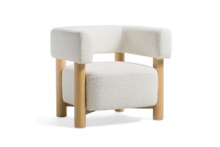 Fang - Modern White Fabric & Wood Accent Chair