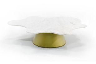 Gabbro Low - Glam White Marble and Gold Coffee Table