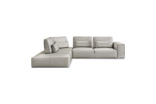 Hollywood - Italian Light Grey Leather LAF Chaise Sectional Sofa