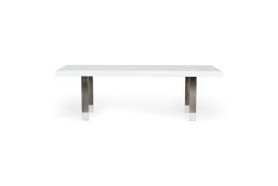 Lenny- Modern White High Gloss & Stainless Steel Gun Metal Dining Table