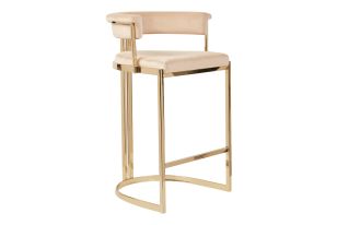 Munith Modern Beige Velvet & Gold Counter Stool
