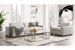 Poppy - Modern White Fabric Long Sofa
