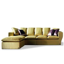 A&X Belvedere Champagne Full Leather Sectional Sofa