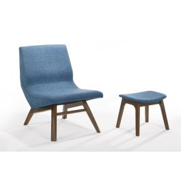 رعاة البقر اخترق محمص  Modrest Whitney - Modern Blue & Walnut Accent Chair & Ottoman