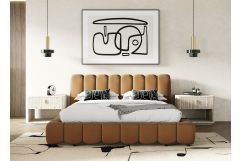 Harris + Roma - Modern Brown Fabric + Faux Travertine 4-Piece Bedroom Set