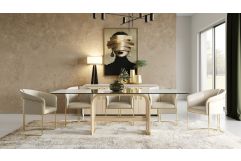 Florence - Modern Glass + Natural Oak + Gold Dining Table