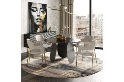 Maxine - Modern Hammered Grey Glass Round Dining Table
