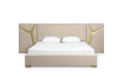 Aspen - Glam Beige Bonded Leather & Gold Bed