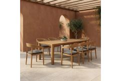 Evora + Sintra - Outdoor Eucalyptus + Grey Olefin 9-Piece Dining Set