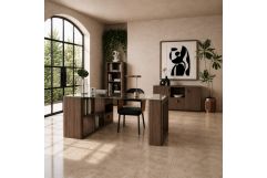 Roma - Modern Glass + Walnut Reversible Desk