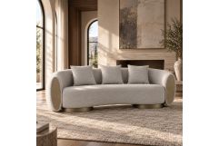 Glimpse - Modern White & Brown Fabric + Antique Brass Sofa