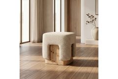 Mayfair - Contemporary Beige Fabric + Burl Square Ottoman