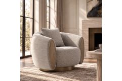 Glimpse - Modern White & Brown Fabric + Antique Brass Swivel Accent Chair