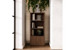 Roma - Modern Walnut + Gold Bookcase