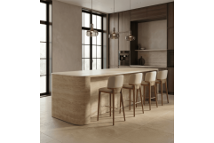 Calvary - Mid-Century Modern Beige Vegan Leather + Walnut Counter Chair